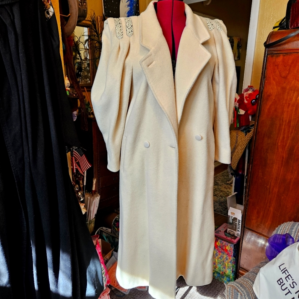 Vintage Fashions by Jill wool coat with snakeskin detail.